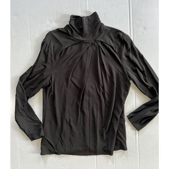 Chicos Travelers Mock Turtle Neck Black Top Sz 2 Large Blouse Slinky Back Zipper - Picture 1 of 6